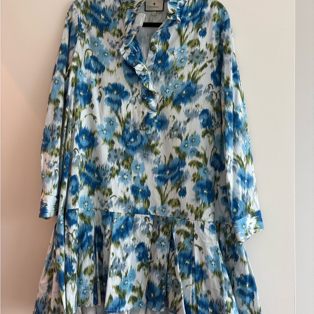 Tuckernuck Blue and Gray Ruffled Tiered Sundress